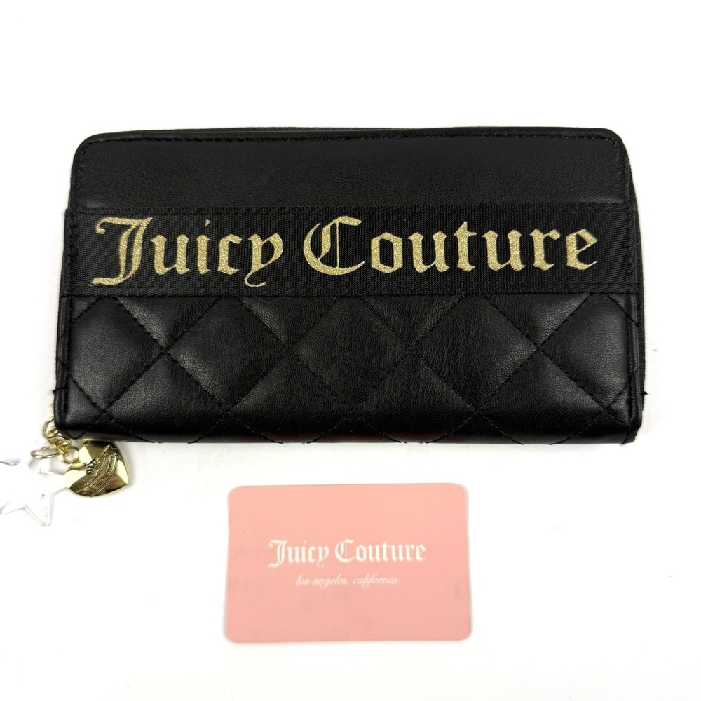 Juicy Couture Starburst Wallet Gold Glitter Logo Faux Leather Charm Y2k New